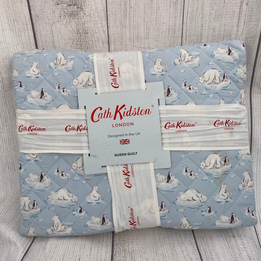 Cath Kidston Polar Ice Quilt Queen Blue Polar Bear Penguin Cotton Percale Winter